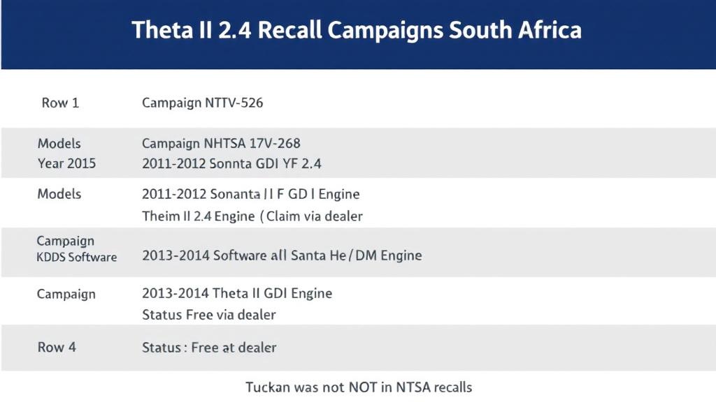 Hyundai Tucson Theta II 2.0 recall campaign overview table — SA 2026